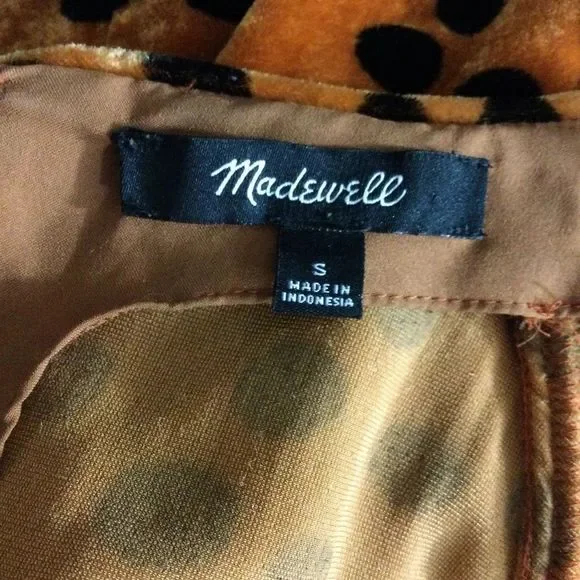 MADEWELL Velvet Memento Ruffle-Sleeve Top in Leopard Dot Shirt Size S - Picture 6 of 9